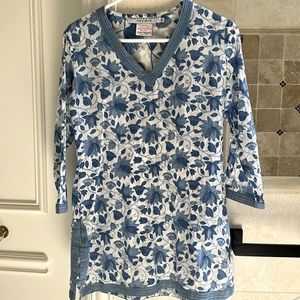 Gretchen Scott cotton tunic blue and white size XS